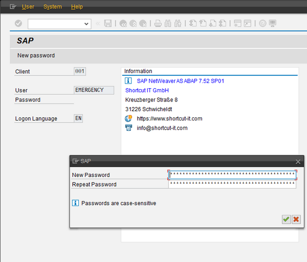 SAP - Login with newly assigned password