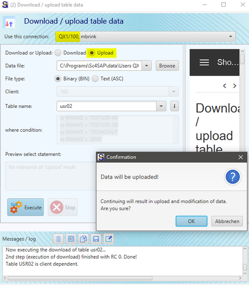 Download/upload table data - upload passwords into USR02