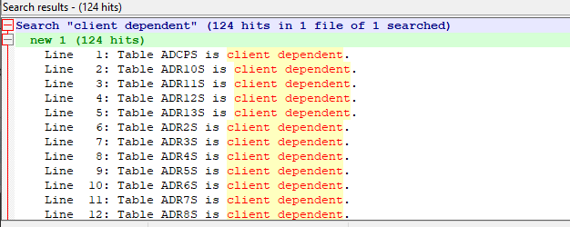 Identified client dependent tables via log file