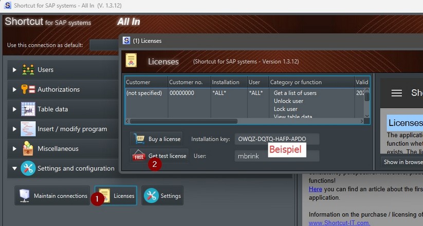 Daten für Lizenzdatei