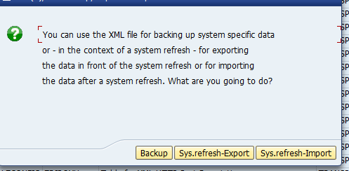 Popup, asking for Backup / Export / Import