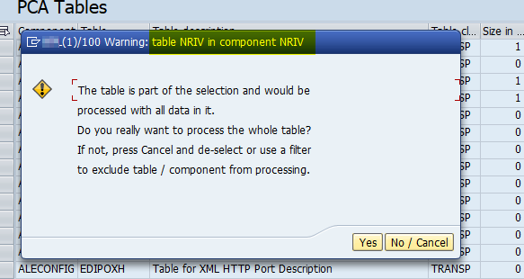 Popup with warning about NRIV table